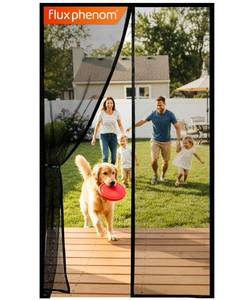 lot 106 image: Flux Phenom Magnetic Screen Door - Bugs Out, Breeze in - 9min Install Auto-Sealing Heavy Duty Double Stitched Mesh, 52 Magnets, Hands Free Sliding & Patio Doors Net, Pet & Kid Friendly, 38 x 82 Inch - Retail $20