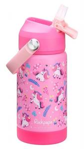 lot 119 image: rockpapa 14oz Kids Stainless Steel Water Bottle with Straws, Unicorn - Retail $13