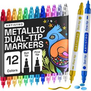 lot 121 image: ARTISTRO 12 Metallic Dual-Tip Acrylic Paint Marker Pens - Retail $12
