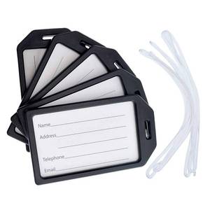 lot 147 image: 5 Pack - Premium Rigid Airline Luggage Tag Holders with 6 Worm Loops - Heavy Duty Hard Plastic -Suitcase ID Tag Identifiers with Business Card Insert Window by Specialist ID (Black) - Retail $13