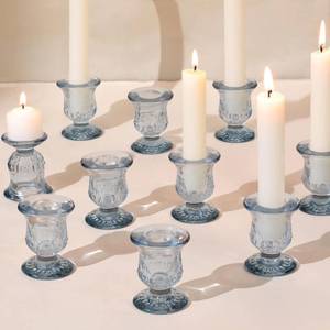 lot 155 image: Blue Candlestick Holders, 8pcs Glass Taper Candle Holders for Table Decor - Retail $18