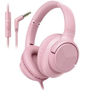 lot 158 image: Botesty Sound Wired Headphones with Microphone for School, 3.5mm Plug Pink - Retail $18