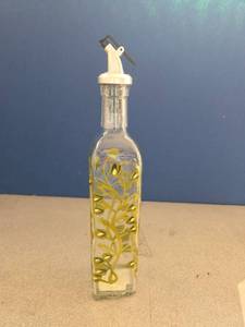 lot 164 image: Grant Howard Vines Hand Painted Glass Oil and Vinegar Cruet, 16 oz, Multicolor - Retail $16