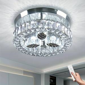 lot 169 image: 11.6 Round Crystal Chandelier, Dimmable LED Flush Mount Ceiling Light, 30W - Retail $50