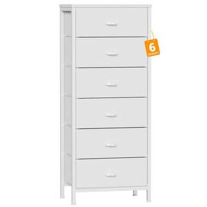 lot 170 image: Furnulem White Dresser for Bedroom, 6 Fabric Drawers Chest of Drawers - Retail $78