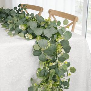 lot 196 image: HUZIYAHAN Eucalyptus Garland Faux Silk Leaf Silver Dollar Artificial Greenery Fake Eucalyptus Leaves Garlands for Table Wedding Party Indoor Outdoor Arch Wall Mantle Room Home Decoration (1, 5.5 FT) - Retail $10