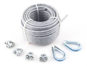 lot 202 image: KingChain  7 Piece 316-in x 50 ft PVC Coated Galvanised Cable Set, 340 lb - Retail $17