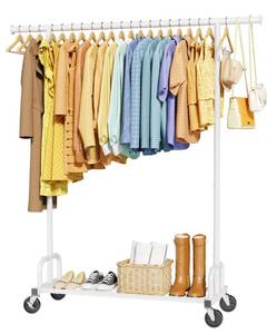 lot 217 image: Sakugi Clothes Rack - Large-Capacity Clothing Racks for Hanging Clothes with Lockable Wheels, Space-Saving Metal Coat Rack for Bedroom, Laundry Room, Entryway, 45.6 x 16.9 x 59, White - Retail $40