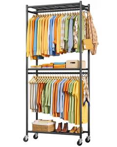 lot 218 image: Sakugi Clothes Rack - 33.0 x 12.2 x 79.5 Clothing Rack with Shelves & Wheels, Multi-Functional Wardrobe Closet with Hooks, Sturdy Metal Garment Rack for Bedroom, Laundry, Balcony (Black) - Retail $50