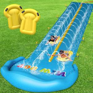 lot 227 image: CL FUN Extra Long Water Slide for Kids Adults, 32.8 FT Inflatable Slip Water Slides for Kids Backyard, Heavy Duty Slide with 2 Boards Double Lane Lawn Slides for Boy Girl Outdoor Water Play - Retail $66