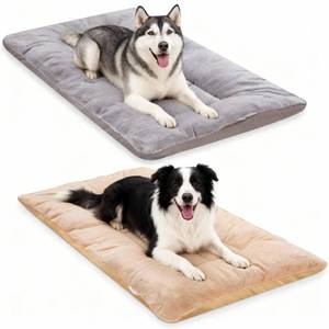 lot 229 image: Fiwochic 2 Pcs Thin Soft Dog Crate Bed - 24 x 47 Inches Washable & Reversible Dog Pad, Polyester Fiber Pet Sleeping Cushion Mat for Large Medium Small Dogs(Gray, Camel) - Retail $1,996