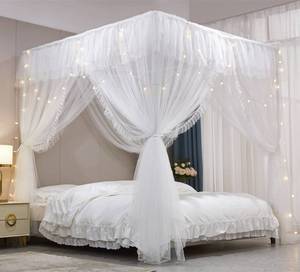 lot 248 image: VETHIN 4 Corners Post Ruffle Princess Bed Canopy Curtain-Double Layer Cozy Drape Netting 4 Opening Mosquito Net for Girls Adults Bedroom Decoration (WhiteWhite, 47 W78 L82 HTwin) - Retail $55