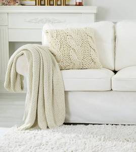 lot 2997 image: Longhui bedding Chunky Cable Knit Throw Blanket Lightweight Cream 100% Organic Cotton Blanket for Sofa Couch Bed Baby Nursery, Rustic Shabby Chic Modern Farmhouse, 60 x 80 Give Laundering Bag - Retail $50