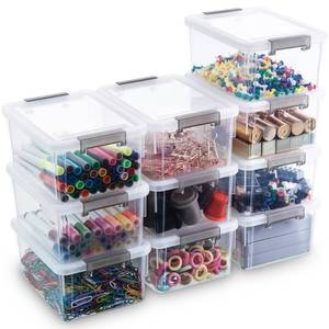 lot 3008 image: Citylife 10Packs 1.3Qt Small Storage Bins with Lids,Stackable Clear - Retail $33