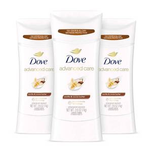 lot 18590 image: Dove Advanced Care Antiperspirant Stick Vanilla & Cocoa Butter 2.6 oz 3PK - Retail $22