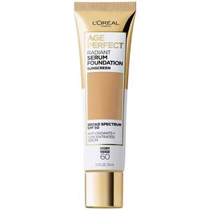 lot 18604 image: LOreal Paris Age Perfect Radiant Serum Foundation with SPF 50, Ivory Beige, 1 Ounce - Retail $19