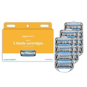 lot 18618 image: Amazon Basics 5-Blade Razor Refills for Men with Dual Lubrication, Hypoallergenic, Clean Shave, Precision Beard Trimmer, 12-Pack (Fits Amazon Basics Razor Handles only) - Retail $17