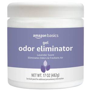 lot 18632 image: Amazon Basics Gel Odor Eliminator, Activated Charcoal, Lavender Scent, 17 Oz, 1-Pack - Retail $5