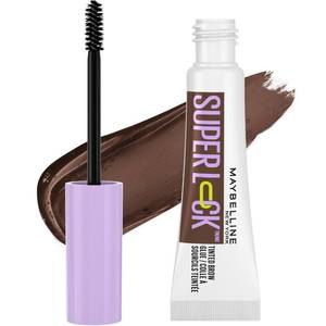 lot 18648 image: Maybelline Super Lock Brow Glue Eyebrow Gel, Lightweight and Waterproof Tinted Brow Gel For Up To 24HR Hold, Deep Brown, 1 Count - Retail $10