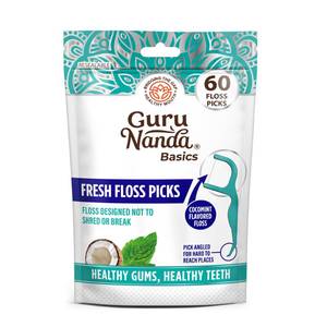 lot 18669 image: GuruNanda Fresh Floss Dental Picks - Non- Shred Thread with Angled Pick for Effective Plaque Removal - Dentist Recommened - Travel Friendly for Adults & Kids - 60 Pack - Retail $1