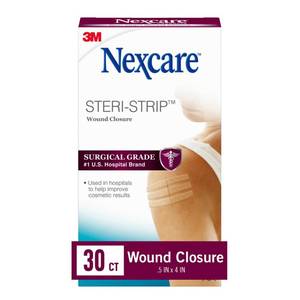 lot 18686 image: Nexcare Steri-Strip Wound Closure, Breathable Strips Hold Small Wounds Firmly Closed, Great After Sutures or Staples - 30 Wound Closures - Retail $10