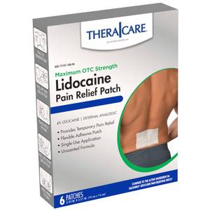 lot 18733 image: TheraCare OTC Pain Relief 4% Lidocaine Patch, 4 Count - Retail $6