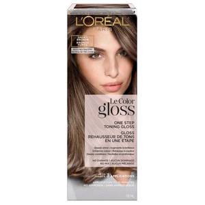 lot 18761 image: LOreal Paris Le Color Gloss One Step In-Shower Toning Hair Gloss, Neutralizes Brass, Conditions & Boosts Shine, Smoky Bronde, 4 Ounce - Retail $13