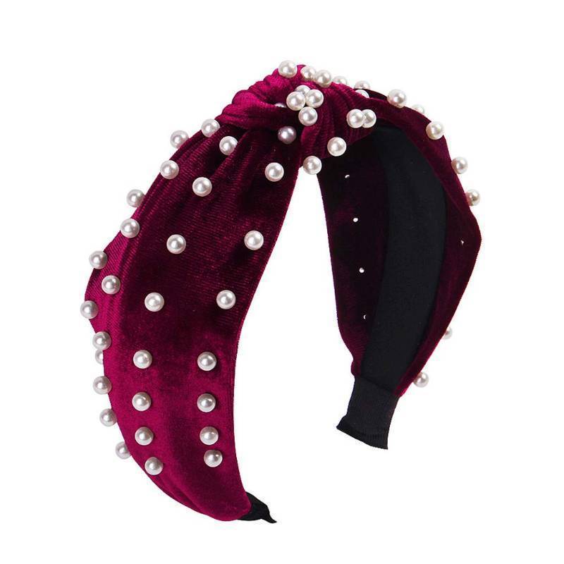 lot 69623 image: Headbands for Women Pearl Headbands - 1PCS Twisted Faux Pearl Velvet Headband Elegant Bling Hair Clip Hairpins Headwear Barrette Styling Tools Accessories,Red