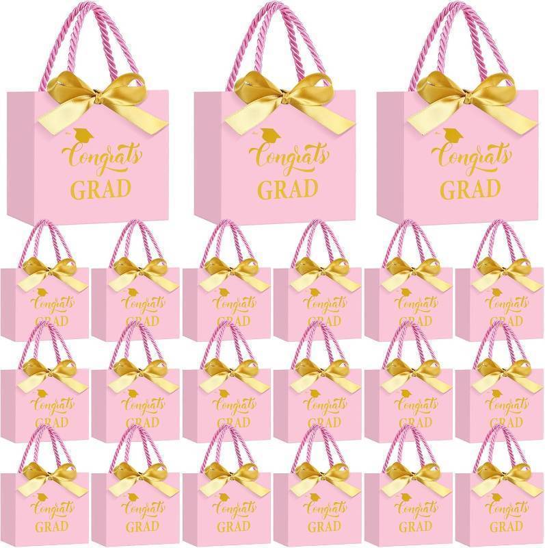 lot 69652 image: Moinchore 30 Pcs Mini Graduation Gift Bags Rose Gold Class 2027 Handles