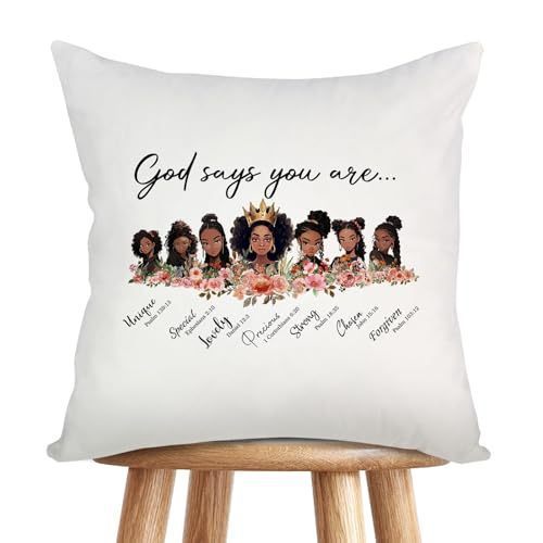 lot 67755 image: OUZ African American Throw Pillow Cover, Black Women Pillowcase Inspirational Gift, Christian Gifts Couch Bed Home Decorative, Proverbs 3125 Make Yourself a Priority (God says, 18x18Inch)