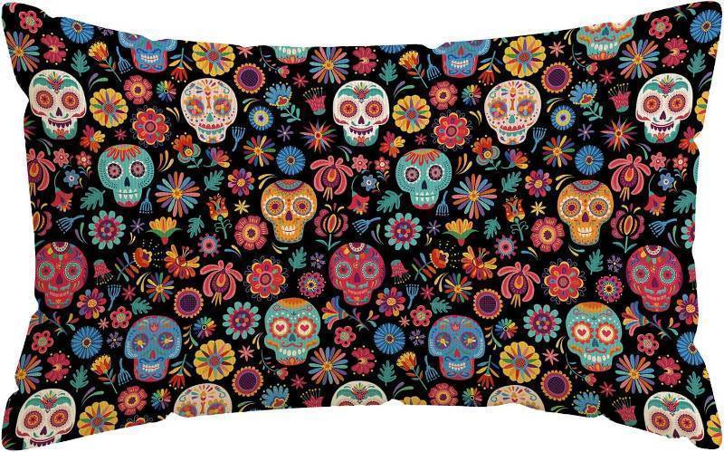lot 67545 image: Sugar Skull Day of The Dead Lumbar Pillow Covers Home Decor 12x20In  Dia De Los Muertos Mexican Set of 1 Invisible Zipper Pillow Cases for Home Sofa Couch Outdoor Holiday Decorations