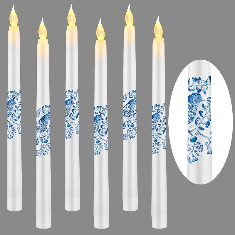 lot 67951 image: Conelist 6 Pcs Chinoiserie Flameless Candles 10 Inch Blue and White Candles Battery Operated LED Candlesticks Chinoiserie Decor for Wedding Table Centerpiece Home Party Decor Gifts
