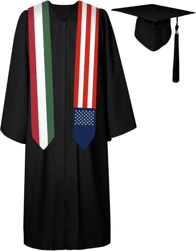 lot 69064 image: 72 Inch Hungary Flag and USA Flag Graduation Sash Unisex Adults Graduation Stole Scarf International (Not Include Baccalaureate Gown and Hat)