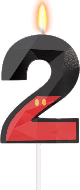lot 69597 image: Red Mouse Number 1 Candle, 3D Diamond-Cut Design Cake Toppers, Black and Red Birthay Decorations for Girl Boy First Birthday Party Supplies
