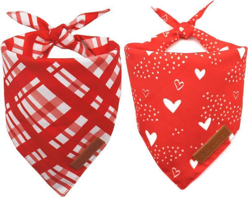 lot 69079 image: Realeaf Valentines Day Dog Bandanas 2 Pack, Reversible Red Plaid Heart Dog Scarf for Boy and Girl, Premium Durable Fabric, Holiday Love Bandana for Large and Extra Large Dogs Pets (Large)