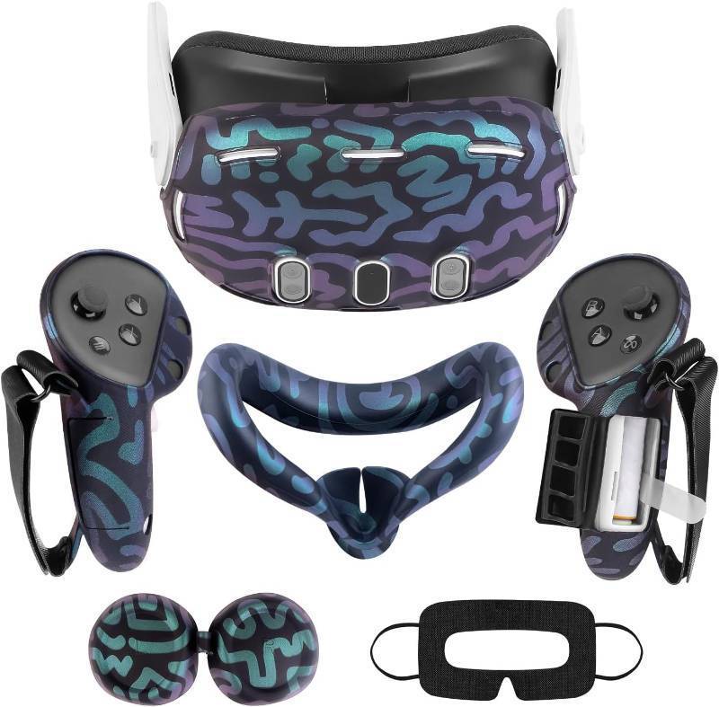 lot 66576 image: Oculus Quest 3 Accessories - Silicone Set with Controller Grip, VR Shell, Face, Lens Covers & 10 Disposable Eye Covers (Magical)