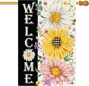 lot 66747 image: House Size(28 x 40 Inch) Baccessor Spring Summer House Flag, Yellow Sunflower Floral Large Yard Flag for Outside Double Sided Burlap Outdoor Porch Decor 28 x 40 Inch