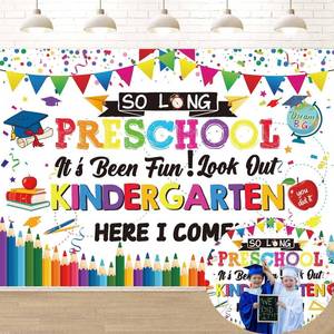 lot 66755 image: 6x4FT Preschool Its Been Fun Look Out Kindergarten Here I Come Banner Backdrop 6x4FT Preschool Graduation Photo Background PRE-K Graduation Party Decorations Supplies Photo Props