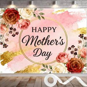 lot 66760 image: 7x5 Ft 7x5FT Happy Mothers Day Banner Backdrop Flower Backdrop for Mothers Day Event Decoration Indoor Outdoor House Garden Yard Sign Background with Ribbon