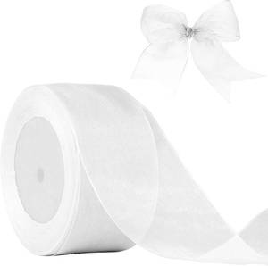 lot 66761 image: 2X 50 Yards White Organza Chiffon Ribbon 2 inch X 50 Yards Sheer Ribbon