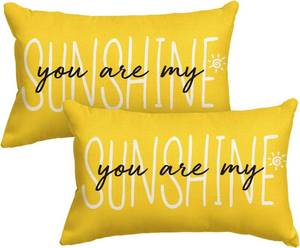 lot 66771 image: AVOIN colorlife You are My Sunshine Summer Throw Pillow Covers, 12 x 20 Inch Yellow Cushion Case Decoration for Sofa Couch Set of 2