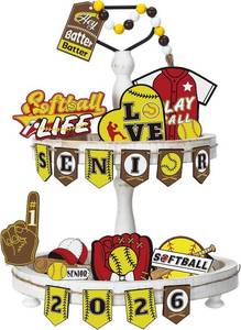 lot 66780 image: SiliFine 18 Pcs Softball Senior 2026 Tiered Tray Decor Sign Softball Senior Night Decorations Class of 2026 Graduation Table Centerpieces Decor for High School College Grad Party Props Decorations