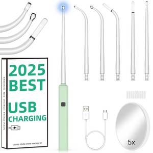 lot 66789 image: Tonsil Stone Remover 6pcs Extended LED Light Guiding Scoop Curved Tonsil Stone Removal Kit Remove Tonsil Stone Water Flosser Oral Irrigator (Green)