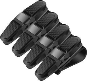 lot 66803 image: 4 Pieces Sunglasses Holder for Car Sun Visor, Universal Car Sunglasses Holder, Eyeglass Mount with Double-Ends Ticket Card Clip, 180-Degree Rotational Clip (Carbon Black)