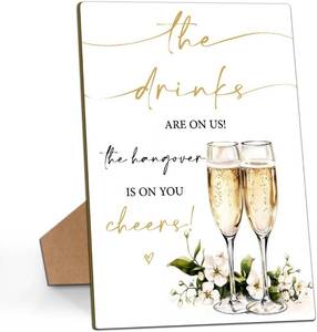 lot 66826 image: 8x11 inches Wedding Welcome Sign Bloom Bar Sign, Bridal Shower Engagement Bachelorette Party Desk Decorations for Ceremony and Reception, 8x11 Inch Wooden Sign with Stand-01