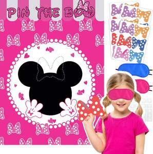 lot 66834 image: 20.4 x 28.3 Cute Mouse Birthday Party Decoration Game, pin The Bow on The Mouse with 24 Stickers, Pink Poster Party Favors,Kids Games,Party Games (Pink)