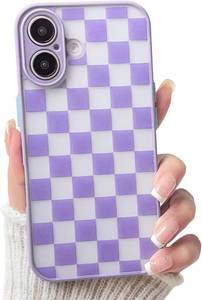 lot 66846 image: NITITOP Compatible with iPhone 16 Plus Case Matte Aesthetic Checkerboard Checkered Pattern for Women Girls Men Clear Slim Hard Back Shockproof Protective Phone Cover - Deep Purple
