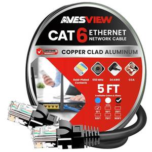 lot 66861 image: 5FT CAT 6 5FT Ethernet Cable, Indoor High-Speed 10Gbps Snagless CAT6 Ethernet Cable 5 FT for Internet, Patch Panel, Network, Router, Modem, Gaming, PlayStation, Xbox (Black, 5FT)