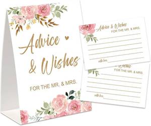 lot 66874 image: 5x7 inches (sign), 4x6 inches (cards) Advice and Wishes for The Mr and Mrs, Advice Cards for Bride and Groom 30 Pcs, Love is in Bloom Decor, Bridal Shower Wedding Games and Decorations Supplies-ANWFM0