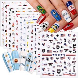lot 66879 image: 12 Sheets Soccer Nail Stickers, Self-Adhesive Soccer Ball & National Flag Nail Art Decals, Sports Theme Nail Decorations for Fans, DIY Manicure Stickers for Women & Girls